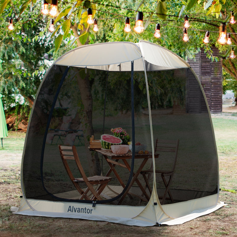 Alvantor Hexagonal Outdoor Screen Tent with 4 Panels and PE Floor 6x6 FT Beige Outdoor Shelter Non Waterproof Mesh Camping Tent with Pop Up Sun Shade Canopy Patent Pending Wayfair